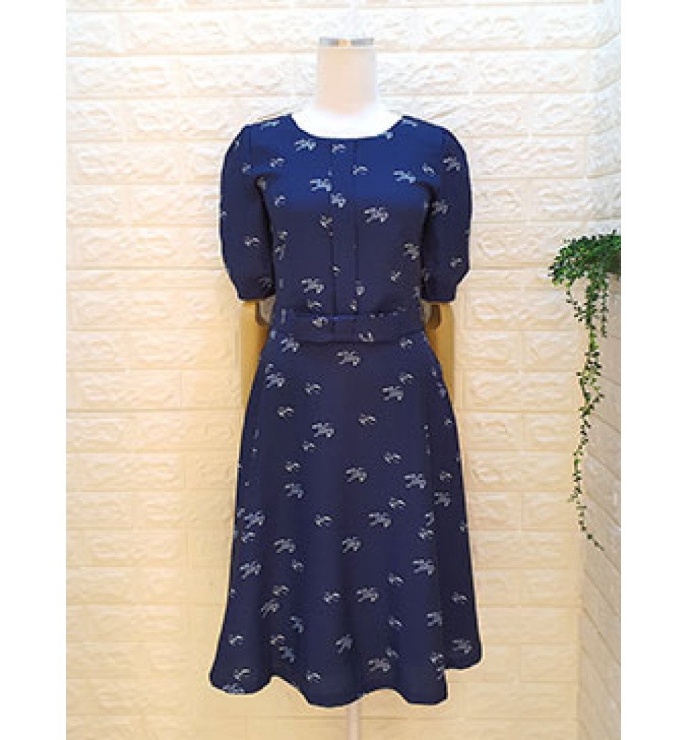 Swallow Print Dress-Blue
