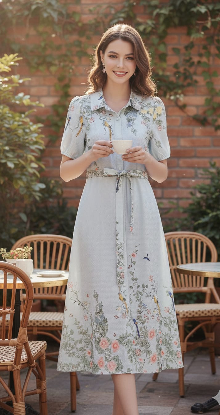 Parrots Print Dress Blue