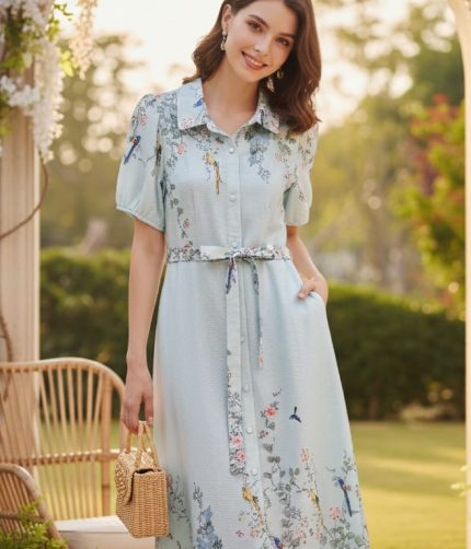 Parrots Print Dress Green