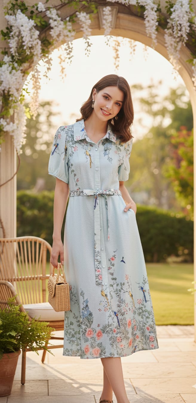 Parrots Print Dress Green