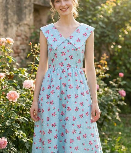 Rose Garden Whisper 2Way Collar Dress