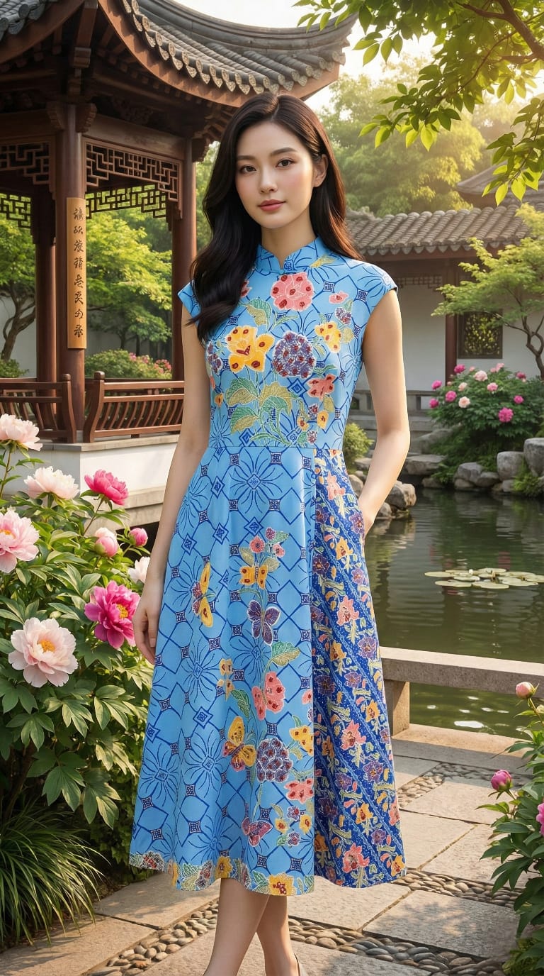 Noble Garden Batik Dress Blue