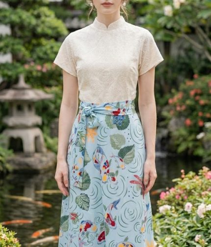 Jade Koi Harmony QiPao Dress